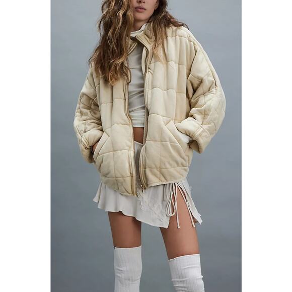 Free People Dolman Quilted Jacket Vanilla Cream Size XL – Oversized Cozy Bomber - Picture 1 of 5